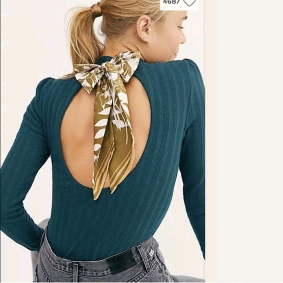 Free People Party In The Back Ribbed Cutout Open Back Scarf Tie Top sz L - Picture 1 of 11